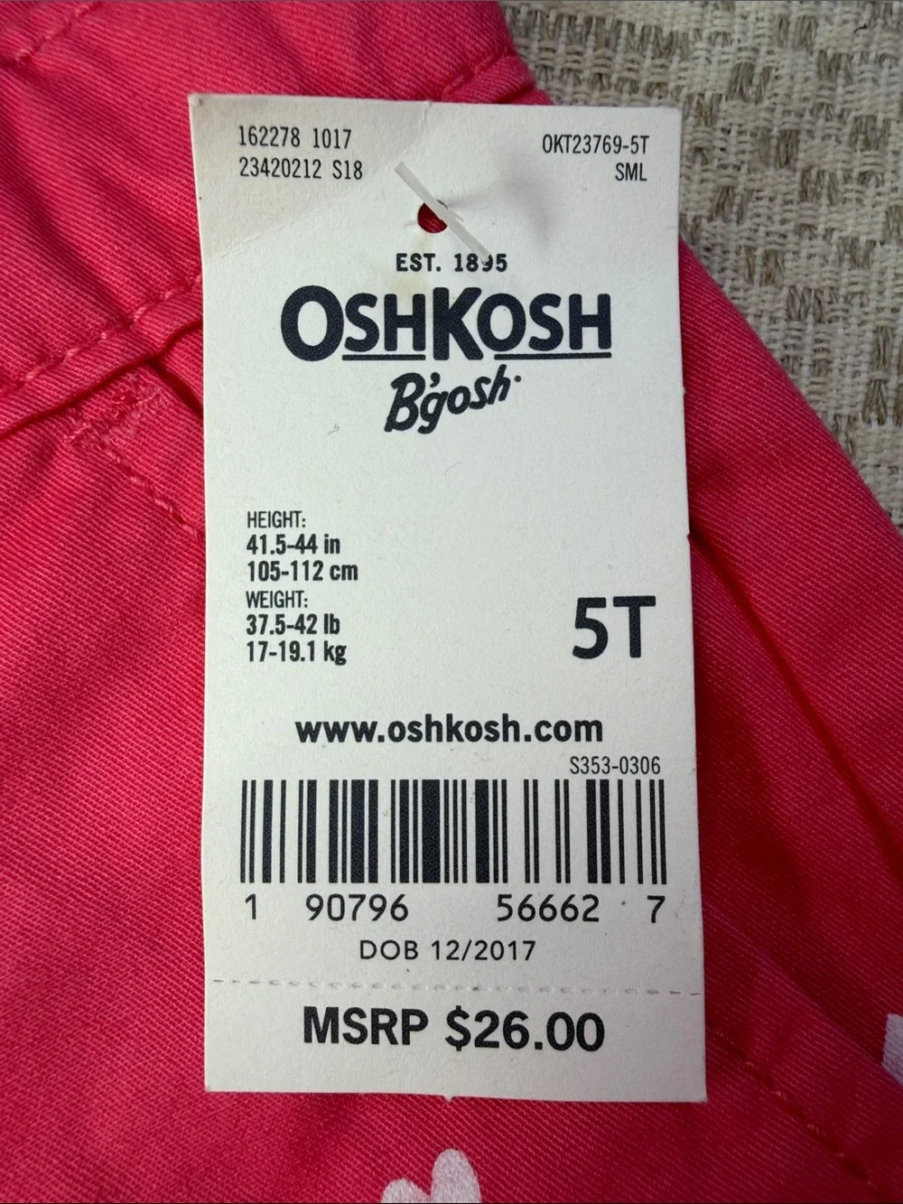 OshKosh B'gosh Pink Heart Print Girls' Shorts Size 5T